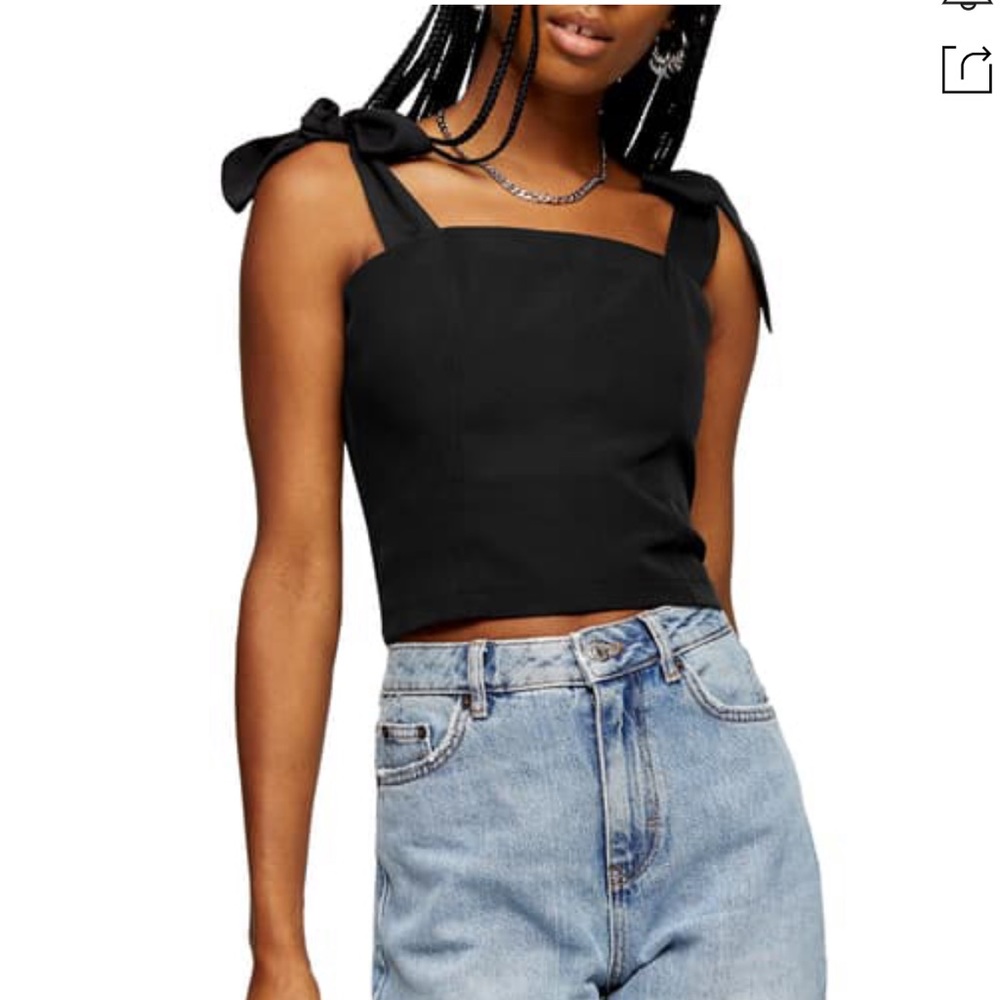 Topshop tie shoulder corset top black size 8